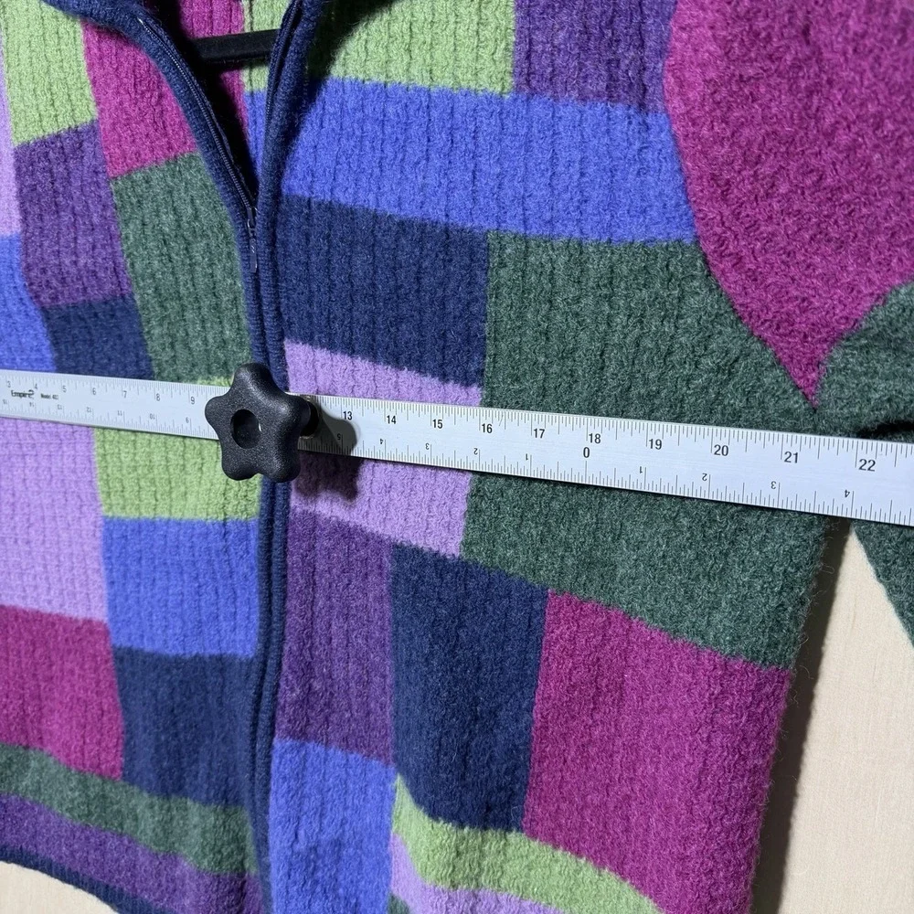 Talbots Wool Jacket XL Colorblock Zip Up Multicolor Boho Patchwork Coat - Picture 5 of 9